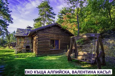 an old log cabin with a swing in front of it at Valentina Castle in Ognyanovo