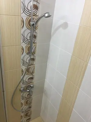 a shower with a shower head in a bathroom at Oscar Wilde Apartment in Sofia