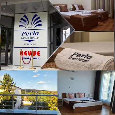 a collage of pictures of a hotel room at Хотел PERLA in Strelcha