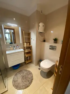 a bathroom with a toilet and a sink and a mirror at PM Services Semiramida Apartments in Borovets