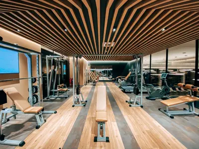 a gym with treadmills and exercise equipment at Perelik Hotel in Pamporovo