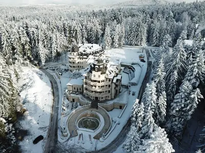 an aerial view of a building in the snow at Festa Winter Palace Hotel in Borovets