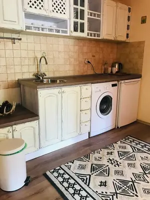 a kitchen with a sink and a washing machine at Kutsinska House in Progled