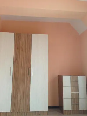 a room with two glass doors and a cabinet at Apartments Hristovi in Sandanski