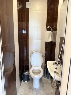 a small bathroom with a toilet and a sink at Apartment Durvenitza in Sofia