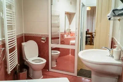 a bathroom with a toilet and a sink at Guest house Maison 21 in Plovdiv