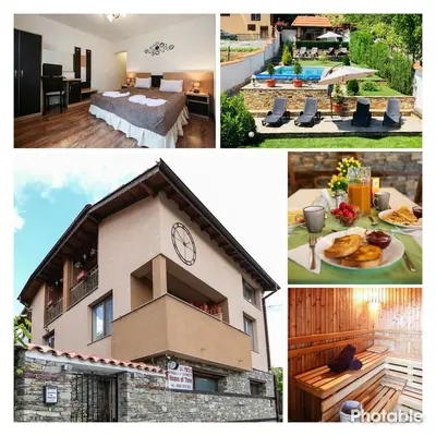 a collage of four pictures of a house with at House of Time in Ognyanovo