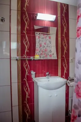 a bathroom with a sink and a mirror at Guesthouse Juli in Sapareva Banya