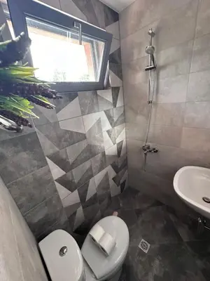 a bathroom with a toilet and a sink at Family Hotel Neliya in Velingrad