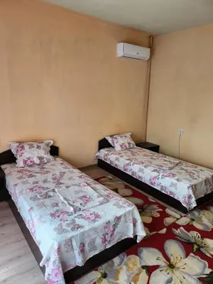 a bedroom with two beds and a rug at Apartment Lachevi in Sandanski