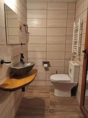 a bathroom with a sink and a toilet at Villa Lyutovi Holiday Home in Koprivshtitsa