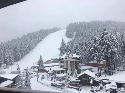 a ski resort with snow covered trees and a mountain at Chalet Mechka in Borovets