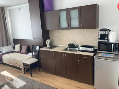a small kitchen with a sink and a microwave at Iglika 2 Ski Apartment in Borovets