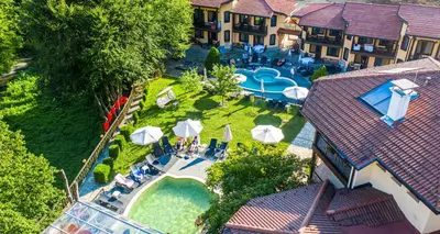 an aerial view of a resort with a swimming pool at Galaxy Hotel in Chiflik