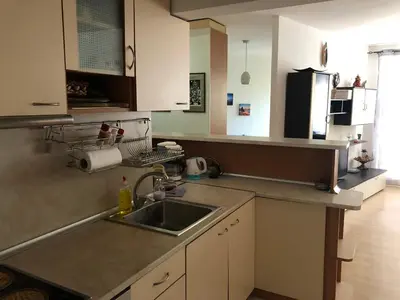 a kitchen with a sink and a counter top at Apartment Lili in Blagoevgrad