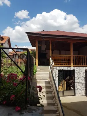 a staircase leading to a house with a porch at Yana Guest House in Dobrinishte