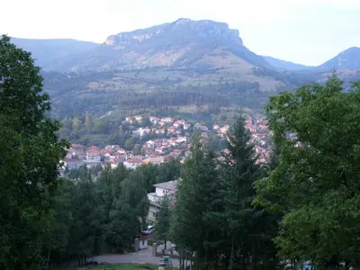 a view of a town in the mountains at Guest House Lori in Teteven