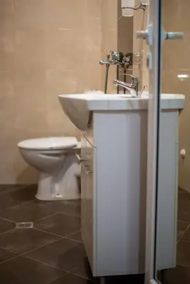 a bathroom with a sink and a toilet at Guest House Vasilena Самостоятелно наемане FREE PARKING in Sapareva Banya
