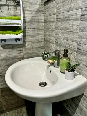 a white sink in a bathroom with a mirror at Apartment Alex in Sandanski