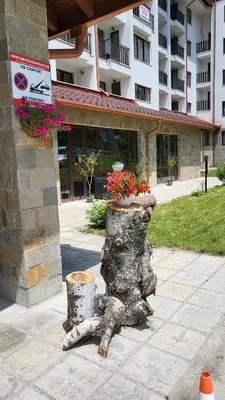 a statue of a tree stump with a planter on it at Alpine luxury two bed-two bathrooms apartment B25 in Borovets