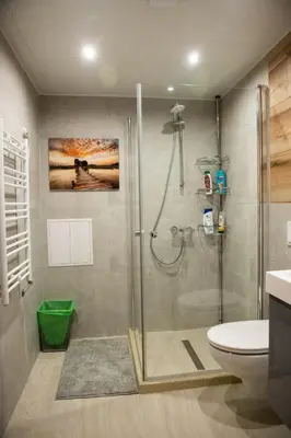 a bathroom with a shower and a toilet at Sapareva Kashta in Sapareva Banya