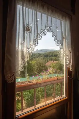 a window with a view of a field at Вила Бойковец in Boykovets