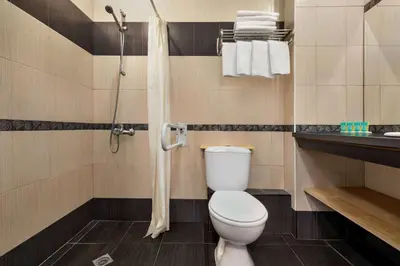 a bathroom with a toilet and a shower at The Balkan Jewel Resort, Trademark Collection by Wyndham in Bansko