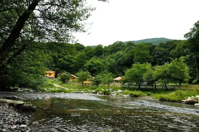 a river with a house in the middle of it at Бунгала Дара in Kalofer
