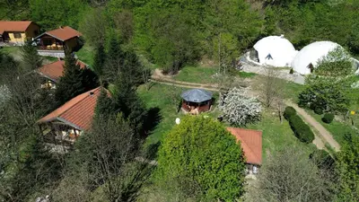 an overhead view of a house with white domes at Бунгала Дара in Kalofer