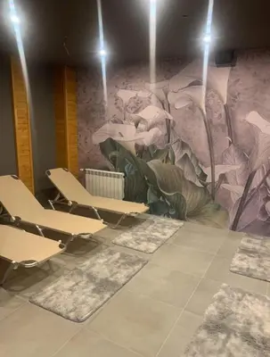 a room with chairs and a wall with a mural at Apartment in Borovets Gardens C17 in Borovets