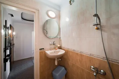 a bathroom with a sink and a mirror at Sunny Apartment Sofia in Sofia