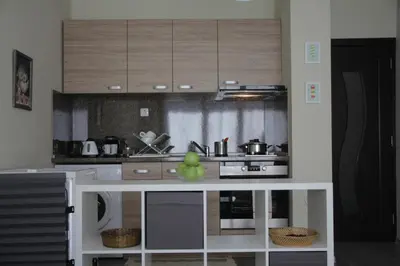 a kitchen with a counter with a bowl on it at Apartment 46 in Sofia