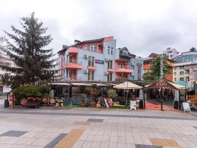 a group of buildings in a city with a tree at Hotel Elit in Devin