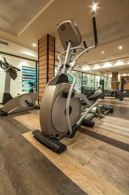 a gym with several treadmills and cardio machines at Saint George Palace Aparthotel in Bansko