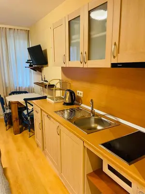 a kitchen with a sink and a microwave at Studio Kris Villa Park in Borovets