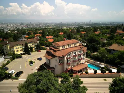 an overhead view of a building in a city at Jasmin Hotel in Sofia