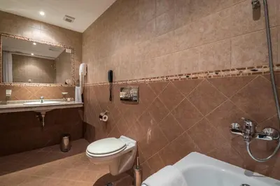 a bathroom with a toilet and a sink at Lion Bansko Hotel in Bansko