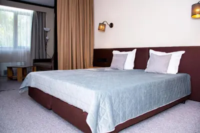 a bedroom with a large bed with white sheets and pillows at Hotel Orphey in Bansko