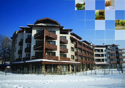 a building with snow in front of it at Hotel Orphey in Bansko