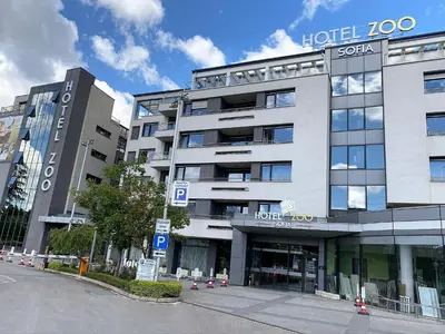 a hotel building on a city street at Hotel ZOO Sofia in Sofia