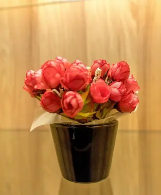 a vase with a bunch of red flowers in it at Hotel ZOO Sofia in Sofia