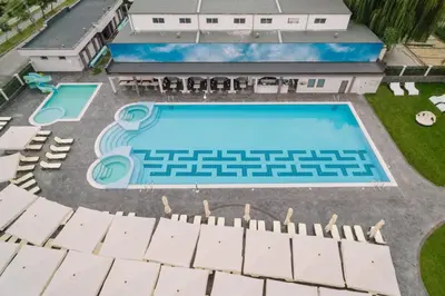 an overhead view of a swimming pool on a house at Strimon Garden Medical SPA Hotel in Kyustendil
