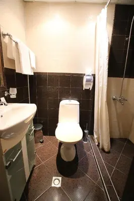 a bathroom with a toilet and a sink at Hotel & Restaurant The House in Sofia