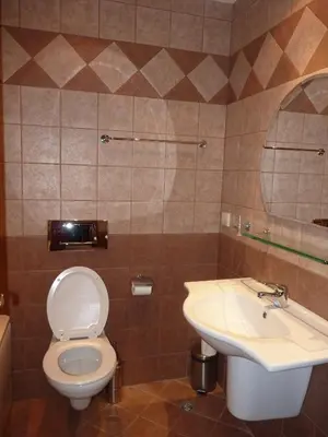 a bathroom with a toilet and a sink at PM Services Royal Plaza Apartments in Borovets