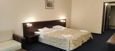 a hotel room with a bed and a couch at Finlandia Hotel in Pamporovo
