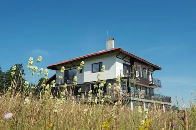 a house on top of a hill with tall grass at Vila Lidia in Tsigov Chark