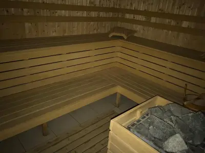 a inside of a sauna with a box in it at Pirin Heights in Bansko