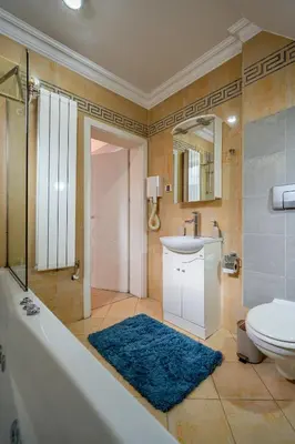 a bathroom with a tub and a sink and a toilet at RENOVATED Boutique Apartments Petrus in Sofia