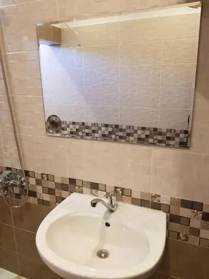 a bathroom with a sink and a mirror at Oleander Rooms & Apartment in Sofia