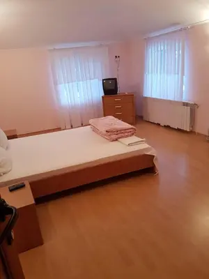 a bedroom with a large bed and a wooden floor at Guest House Iveta in Sofia